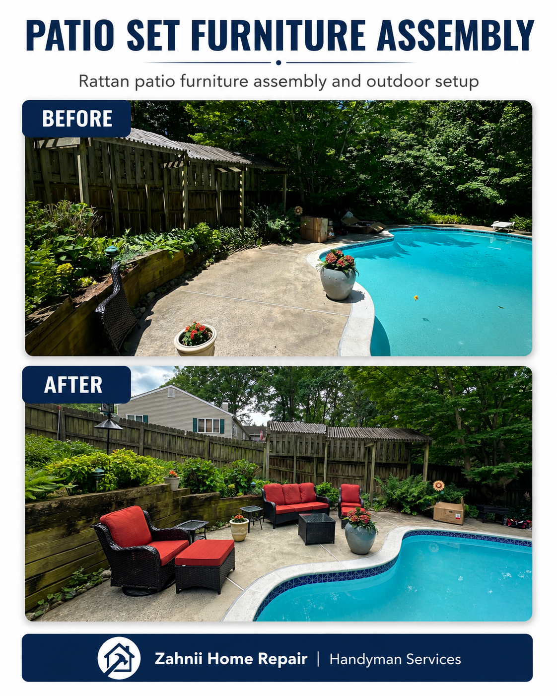 Patio furniture assembly project by Zahnii Home Repair